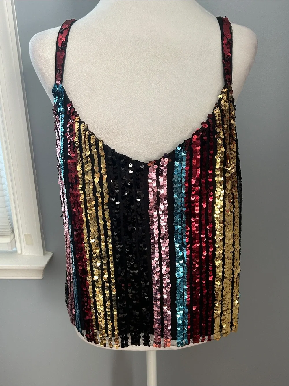NWT BB Dakota Womens Medium Sequin Stripe Multicolor Tank Top Party's Arrived